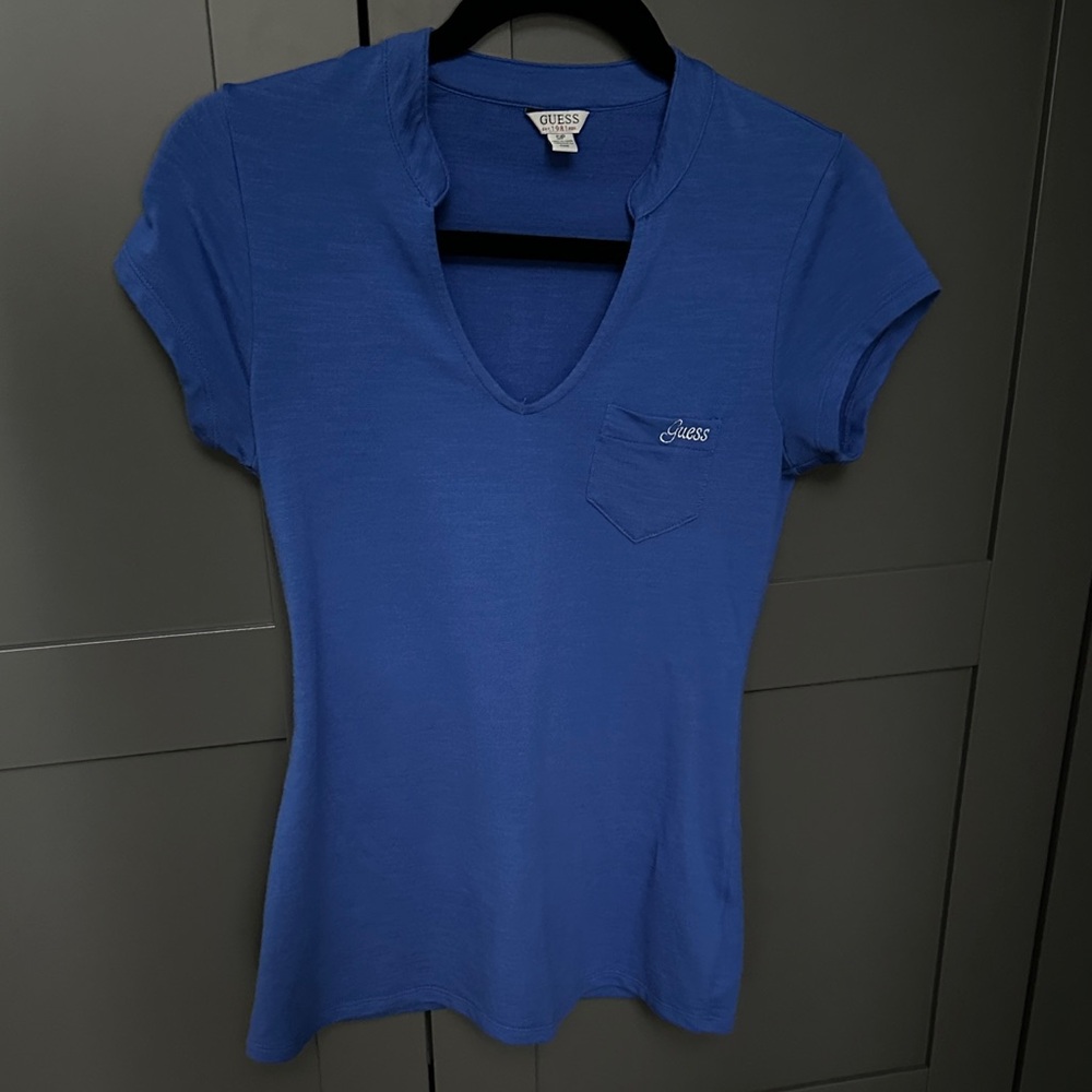 Guess Women's Short Sleeve Blue Tee